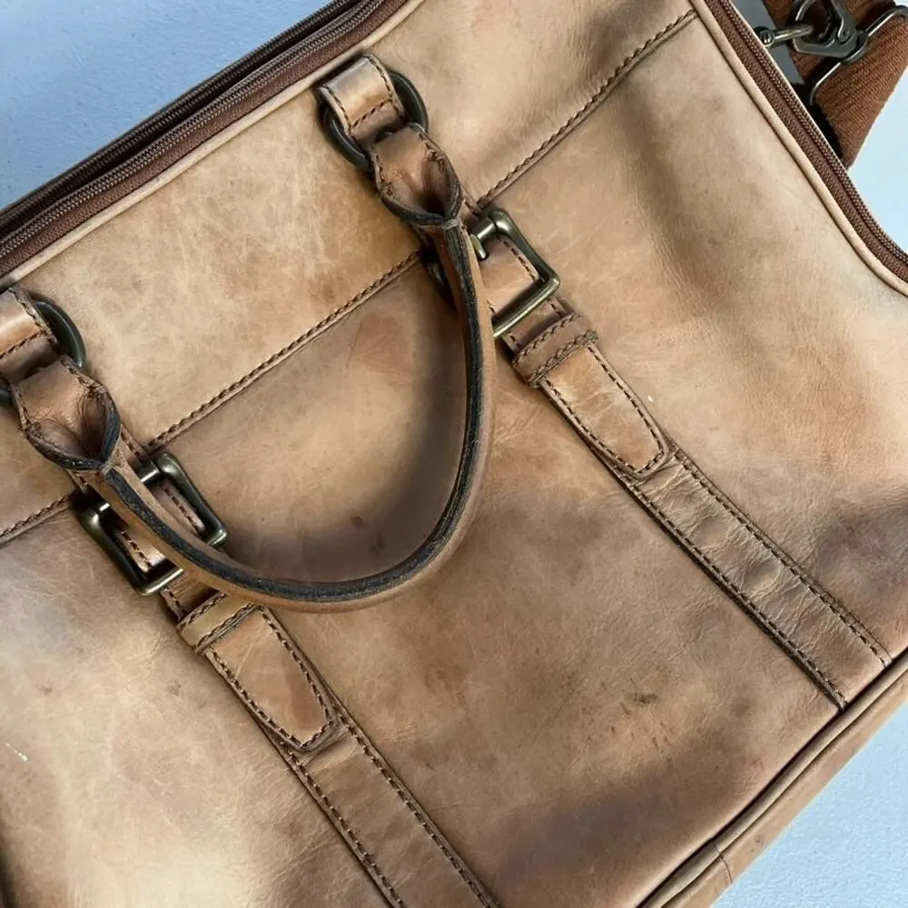 FOSSIL Laptop Bag Brown Leather Satchel Brown Lining Messenger Shoulder Strap